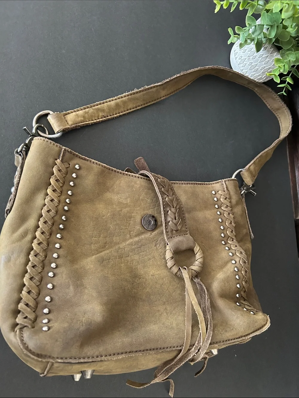 Montana West Taupe/Brown Suede Braided Crossbody Bag